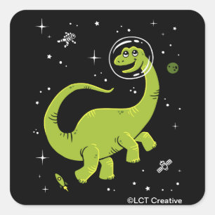 Pegatina Cuadrada Dinos De Brontosauro Verdes En El Espacio