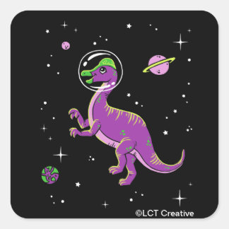 Pegatina Cuadrada Dinos De Coritosaurio Púrpura Y Verde En El Espaci
