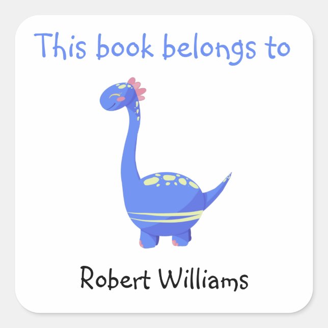 Pegatina Cuadrada Dinosaur Azul - este libro pertenece a (Anverso)