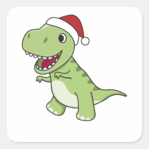 Pegatina Cuadrada Dinosaur Christmas Snow Winter T-Rex Dino
