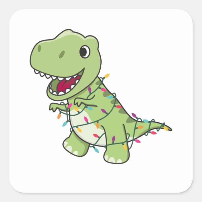 Pegatina Cuadrada Dinosaur Christmas Snow Winter T-Rex Dino (Anverso)
