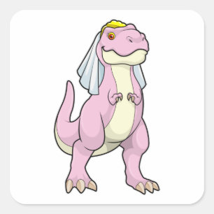 Pegatina Cuadrada Dinosaur como novia en boda con velo
