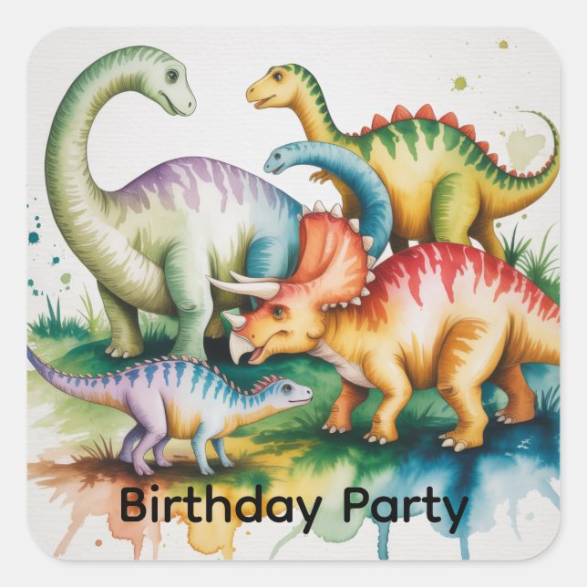 Pegatina Cuadrada Dinosaur Theme Boy Birthday Party (Anverso)