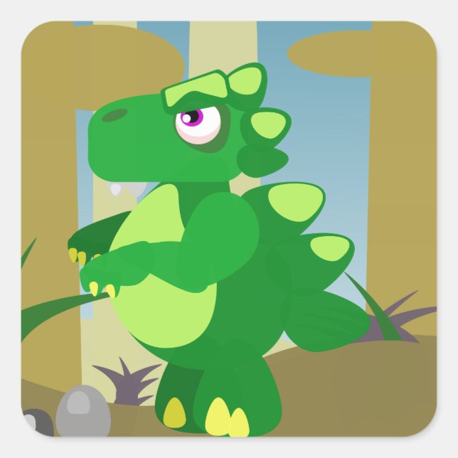 Pegatina Cuadrada Dinosaurio (Anverso)