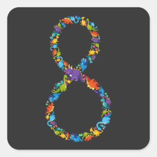 Pegatina Cuadrada Dinosaurio 8 cumpleaños de 8 años 