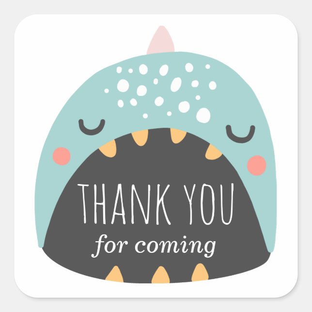 Pegatina Cuadrada Dinosaurio azul. Muchacho cumpleaños gracias por v (Anverso)