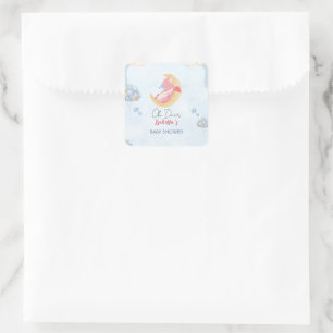 Pegatina Cuadrada Dinosaurio de dragón bebé lindo Ducha de bebé