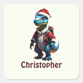 Pegatina Cuadrada Dinosaurio de los Navidades azules