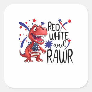 Pegatina Cuadrada Dinosaurio de los Rawr Blancos Occidentales