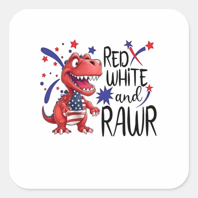 Pegatina Cuadrada Dinosaurio de los Rawr Blancos Occidentales (Anverso)