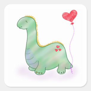 Pegatina Cuadrada Dinosaurio de San Valentín te amo globo de corazón