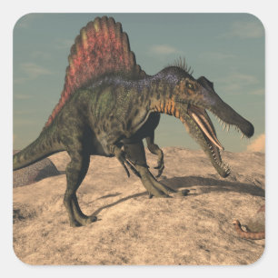 Pegatina Cuadrada Dinosaurio de Spinosaurus que caza una serpiente