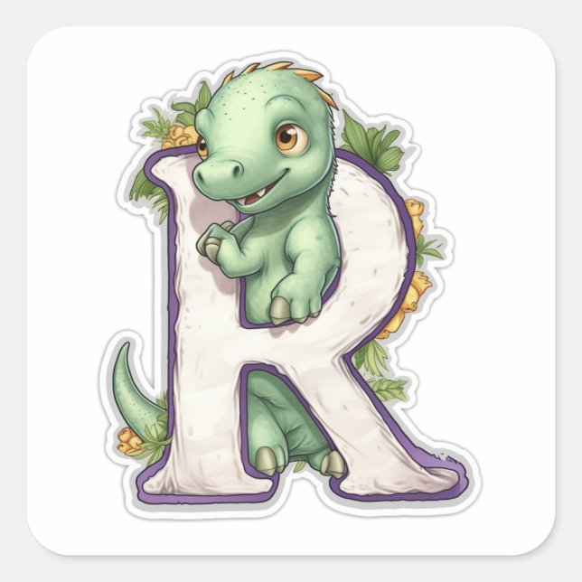 Pegatina Cuadrada Dinosaurio delicioso en la letra R (Anverso)