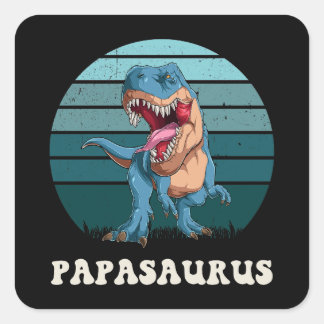 Pegatina Cuadrada Dinosaurio divertido de Papasauro sobre el atardec