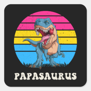 Pegatina Cuadrada Dinosaurio divertido de Papasauro sobre puesta de