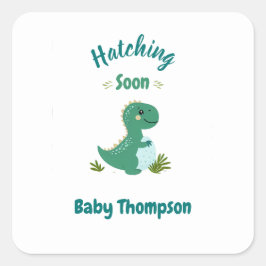 Pegatina Cuadrada Dinosaurio editable niño niño niño con ducha de ca