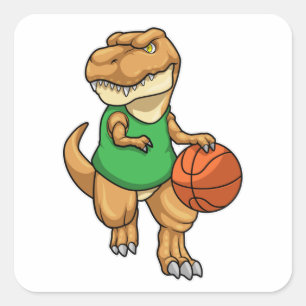 Pegatina Cuadrada Dinosaurio en Deportes con Baloncesto