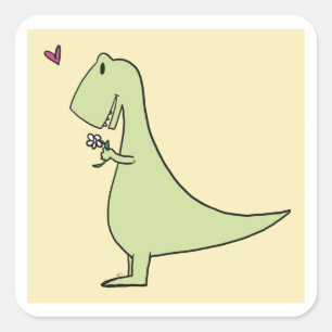 Pegatina Cuadrada Dinosaurio enamorado