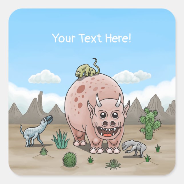Pegatina Cuadrada Dinosaurio Fantasía (Anverso)