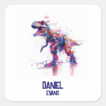 Dinosaurio Glitch T-Rex futurista con nombre de ni