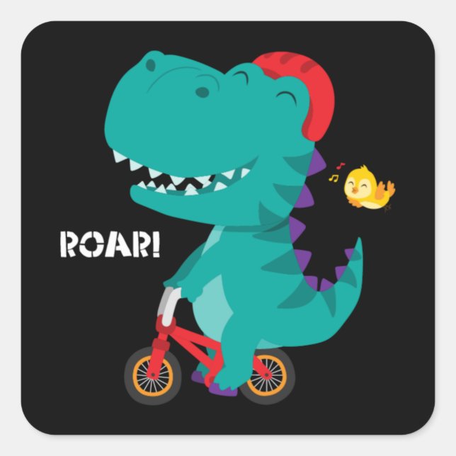 Pegatina Cuadrada Dinosaurio lindo en bicicleta (Anverso)