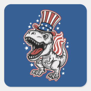 Pegatina Cuadrada Dinosaurio Patriótico Americano