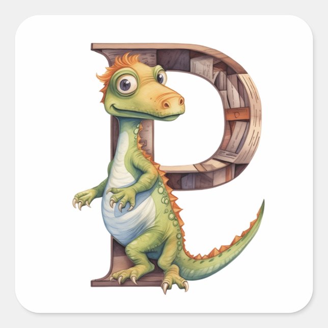 Pegatina Cuadrada Dinosaurio Peekaboo en la letra P (Anverso)