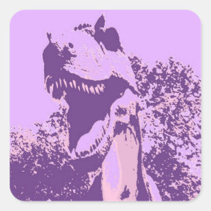 Pegatina Cuadrada Dinosaurio púrpura T-Rex
