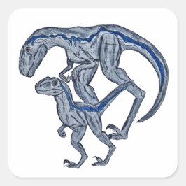 Pegatina Cuadrada Dinosaurio raptor infante recién nacido niño niña