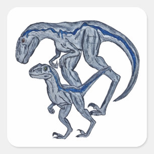 Pegatina Cuadrada Dinosaurio raptor infante recién nacido niño niña