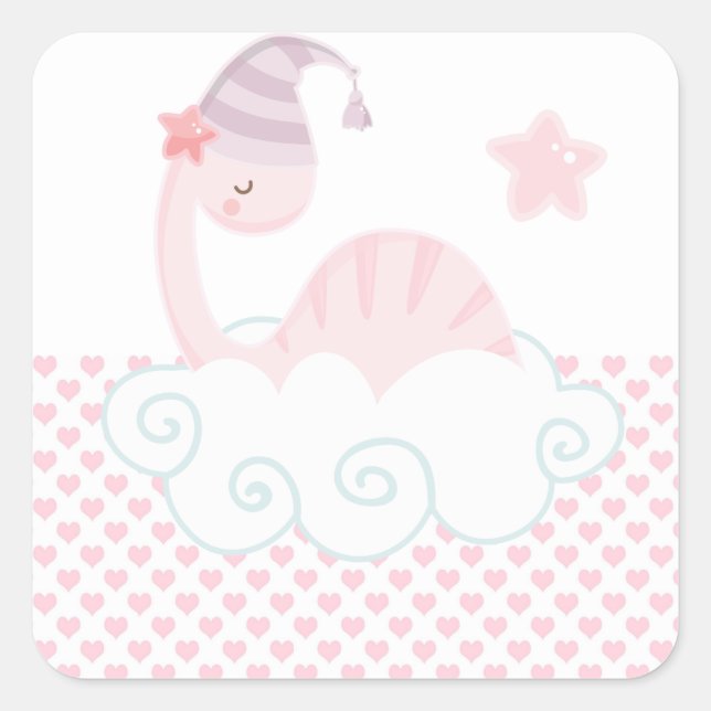 Pegatina Cuadrada Dinosaurio rosa durmiente (Anverso)