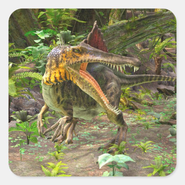 Pegatina Cuadrada Dinosaurio Spinosaurus (Anverso)