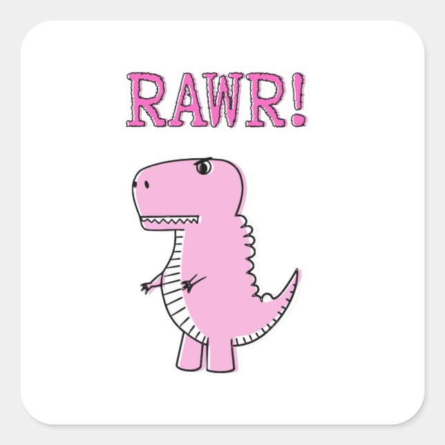 Pegatina Cuadrada Dinosaurio T-Rex, Personalizado Rosa Cuto Y Enojad (Anverso)