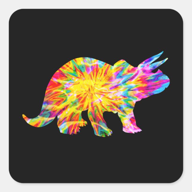 PEGATINA CUADRADA DINOSAURIO TIE DYE (Anverso)