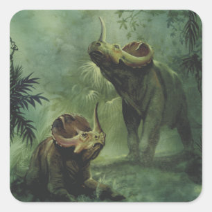 Pegatina Cuadrada Dinosaurios antiguos, Centrosaurus en la selva