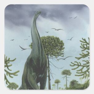 Pegatina Cuadrada Dinosaurios antiguos, Sauroposeidon con pájaros vo