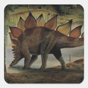 Pegatina Cuadrada Dinosaurios antiguos, Stegosaurus, cola con púas