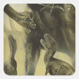 Pegatina Cuadrada Dinosaurios antiguos, Torvosaurus y Brachiosaurus