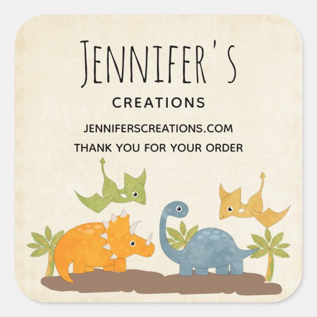 Pegatina Cuadrada Dinosaurios bonitos negocios de vida silvestre pre (Anverso)
