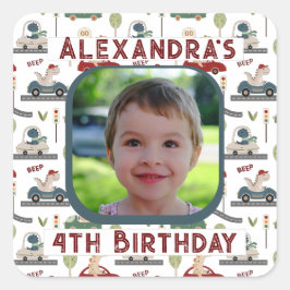 Pegatina Cuadrada Dinosaurios coloridos prehistóricos con foto