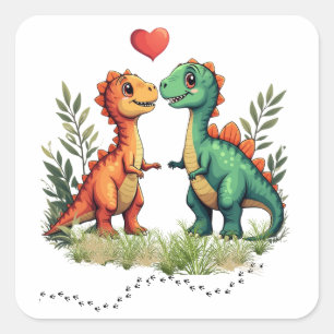 Pegatina Cuadrada Dinosaurios con amor