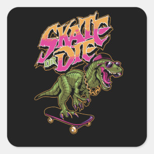 Pegatina Cuadrada Dinosaurios con Skateboard