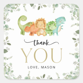 Pegatina Cuadrada Dinosaurios Cutos, T-Rex, Jurásico, Primer Cumplea