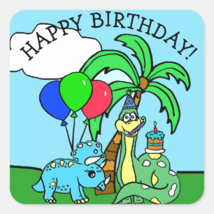 Pegatina Cuadrada Dinosaurios del feliz cumpleaños