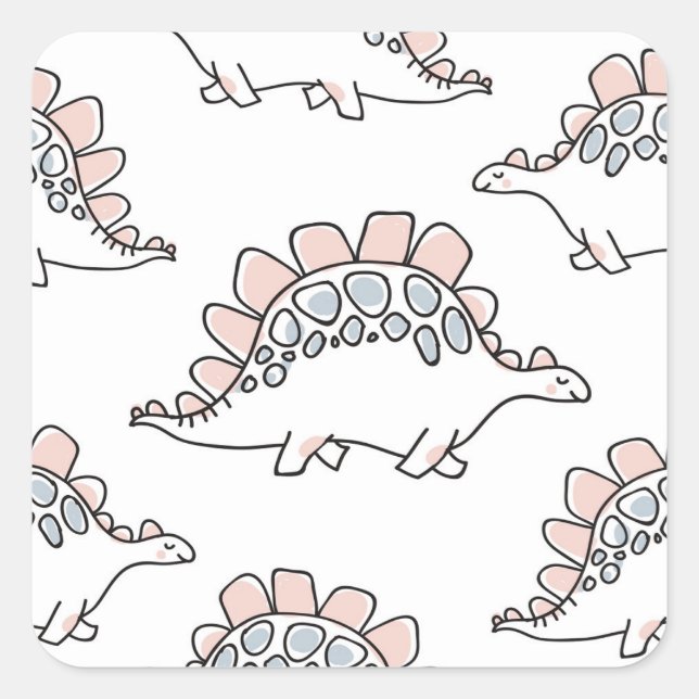 Pegatina Cuadrada Dinosaurios Doodle: Diversión de mano. (Anverso)