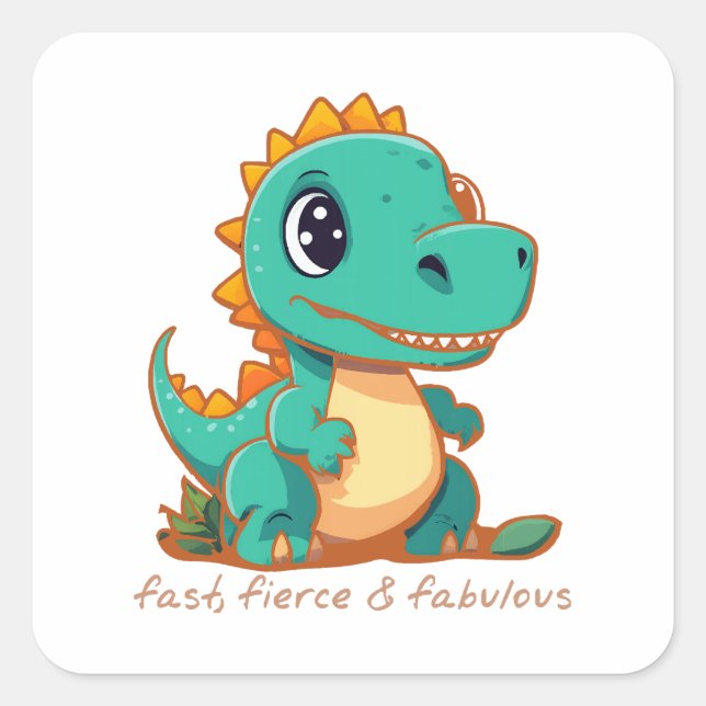 Pegatina Cuadrada Dinosaurios feroces (Anverso)