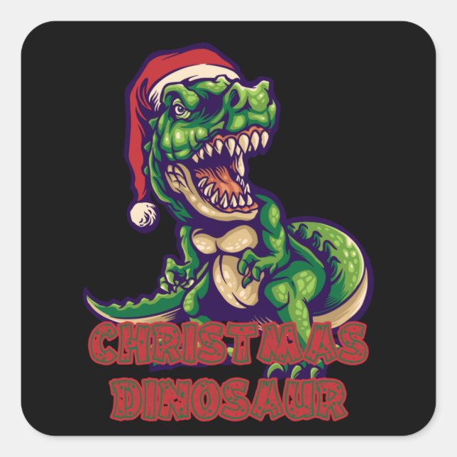 Pegatina Cuadrada Dinosaurios verdes de los navidades | Diseño de di (Anverso)