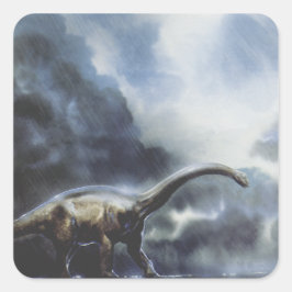 Pegatina Cuadrada Dinosaurios Vintage, Barapasaurus con nubes de tor