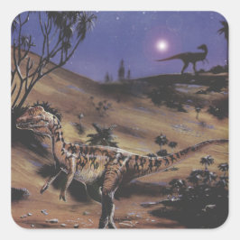 Pegatina Cuadrada Dinosaurios Vintage, Dilophosaurus en una noche es