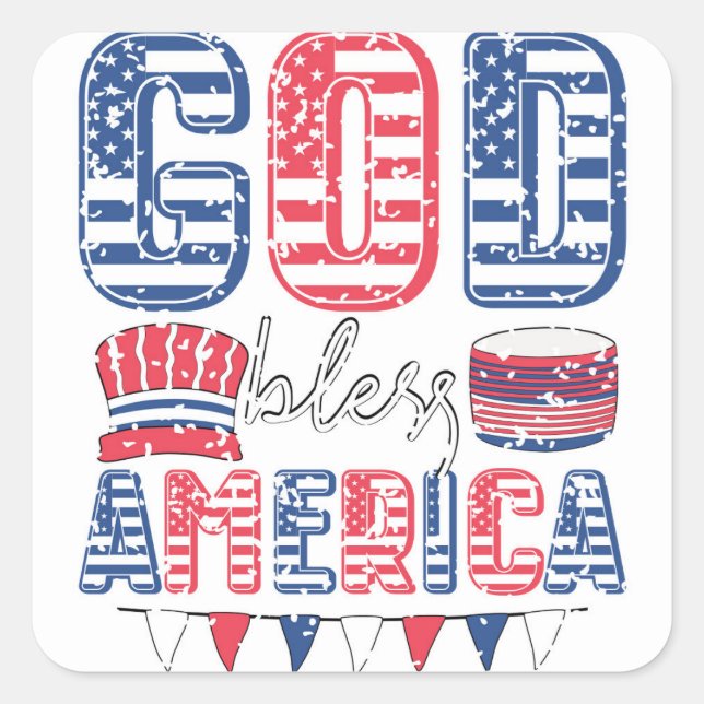 Pegatina Cuadrada Dios bendiga a Estados Unidos (Anverso)